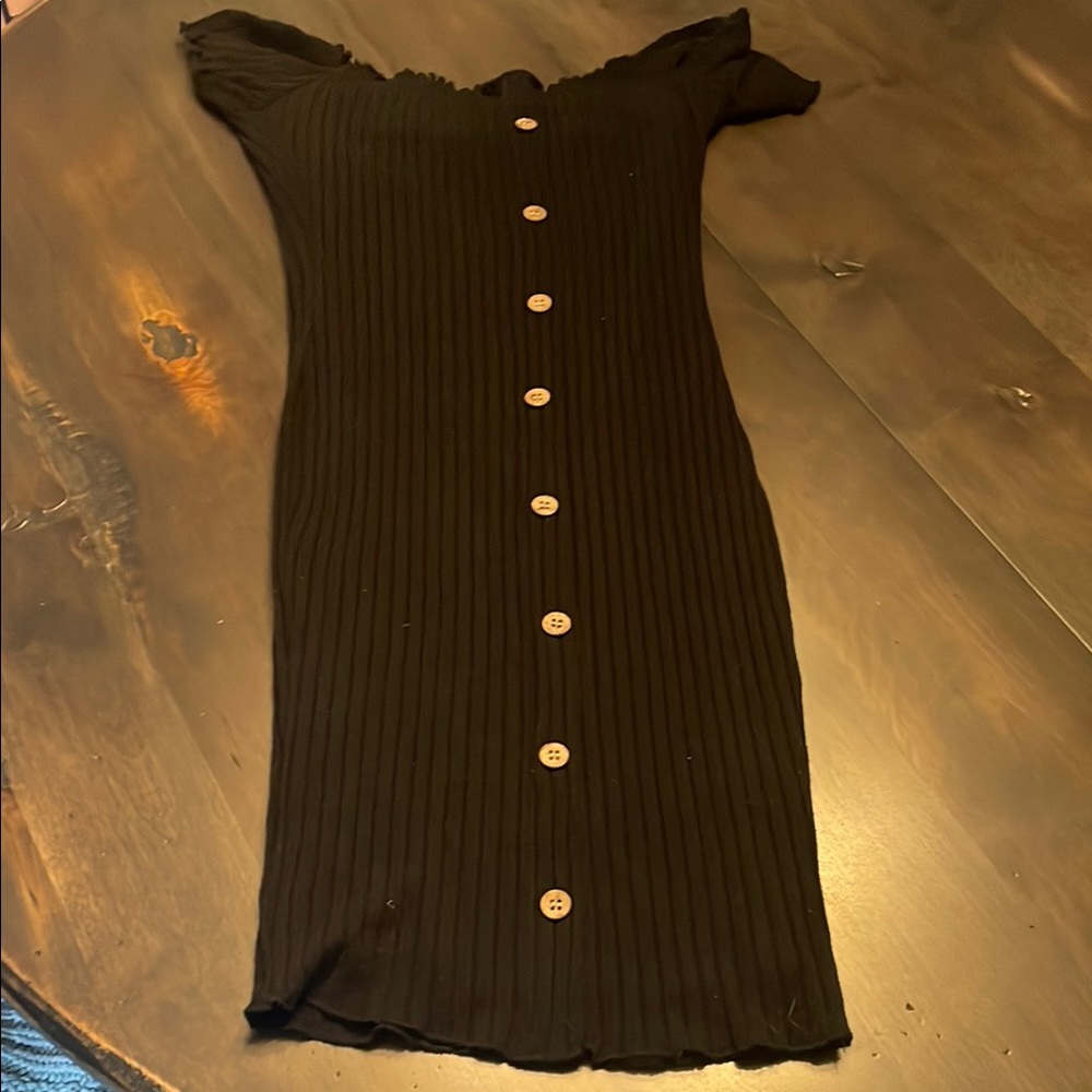 Rue21 Black Ribbed Off-Shoulder Bodycon Midi Dress